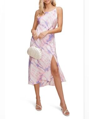 Astr The Label Pink Purple Bias Cut Sleeveless Satin Midi Slip Dress Size XL